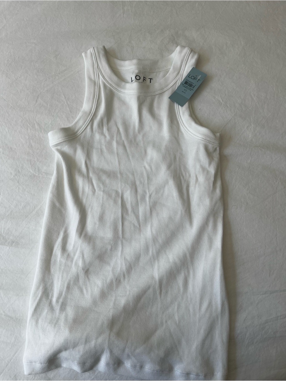 LOFT White Ribbed Tank with Crew Neck